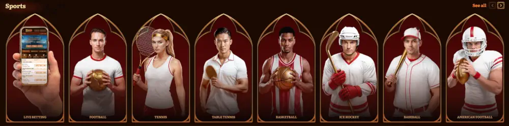 Wild Robin sports betting categories and mobile app interface preview